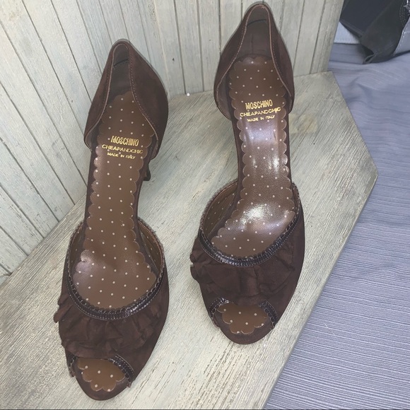 Flawless Moschino Brown Suede Round Toe Heel 39 - Picture 3 of 12